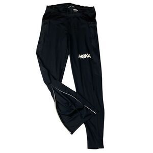 HOKA One One Women's S Running Leggings Black Ankle Zip Pockets Performance